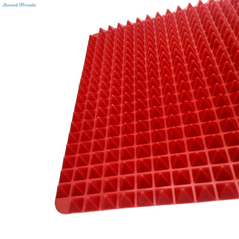 Non Stick Heat Resistant Raised Pyramid Shaped Silicone Baking, Roasting Mats - 16 Inches X 11.5 Inches - Red
