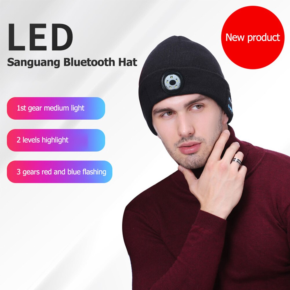 sombrero Bluetooth 5,0 LED sombrero inalámbrico estéreo auriculares para reproductor de música con manos libres compatible con atenuación recargable