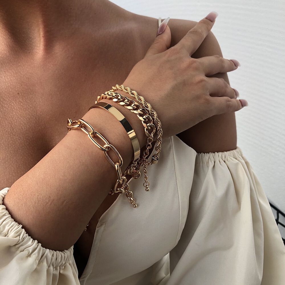 Bohemen Chain Manchet Armband Set Voor Vrouwen Trendy Goud Kleur Twisted Touw Armband Vrouwelijke Mode-sieraden