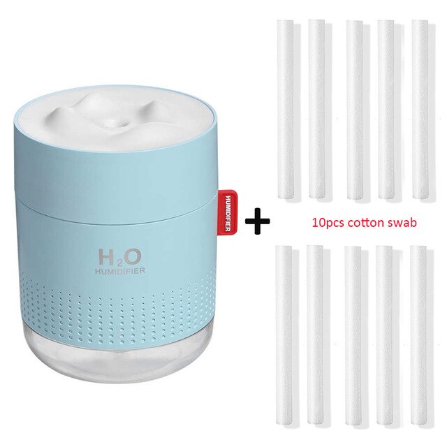 Draagbare Ultrasone Luchtbevochtiger 500Ml Sneeuw Berg H2O Usb Aroma Air Diffuser Met Romantische Nacht Lamp Humidificador Difusor: blue and 10 filters