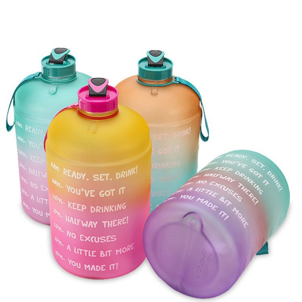 3.78L Gradiënt Kleur Stro Bidon Outdoor Fitness Water Cup Met Tijd Fitness Sport Fles Met Deksel