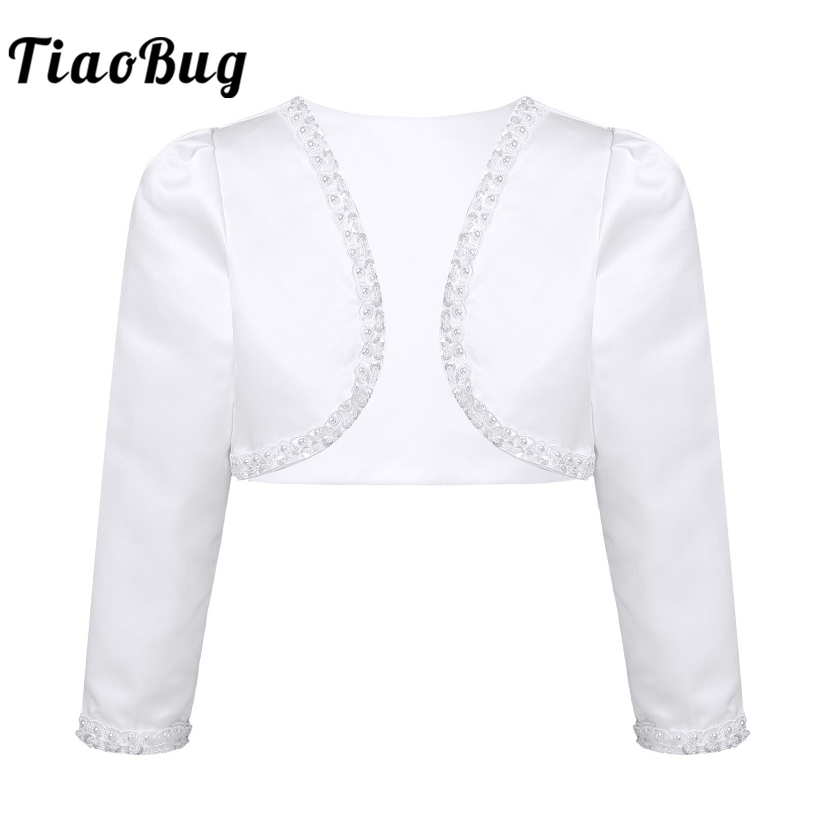 Bloem Meisje Jurken Jas Meisjes Kralen Bolero Satin Bolero Shawl Lange Mouwen Jas Open Vest Bruiloft Jassen Kids Wrap