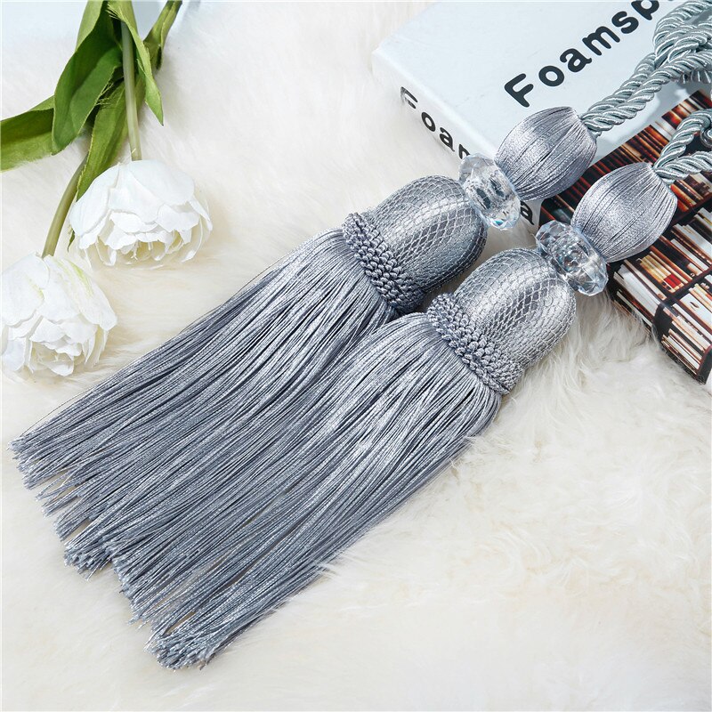 YokiSTG – embrasses en maille dorée pour rideaux, accessoires de luxe avec pompon, décoration de la maison, 2 pièces: Gray-A