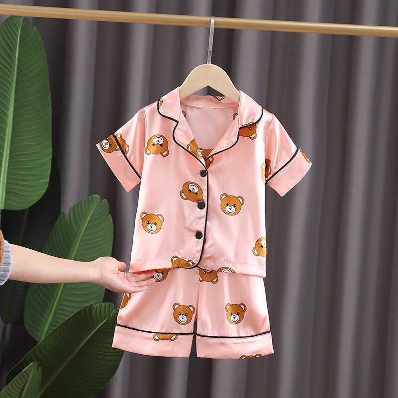 Jungen Seide Pyjama Neue Sommer Kurzarm freundlicher Kleidung der Mädchen Pyjama setzt Pyjama freundlicher Freizeit Schlafanzug einstellen 1-5 jahre alt: Rosa / 18M