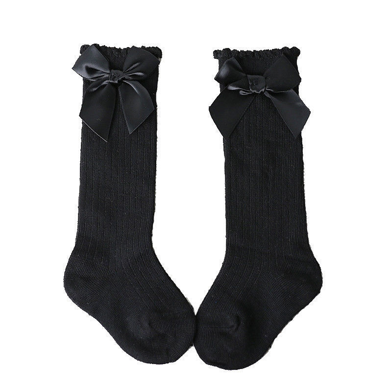 0-4Y Infant Baby Girl Socks Knee High Bows Princess Socks Cute Long Tube Booties Socks 5 Colors: Black / S
