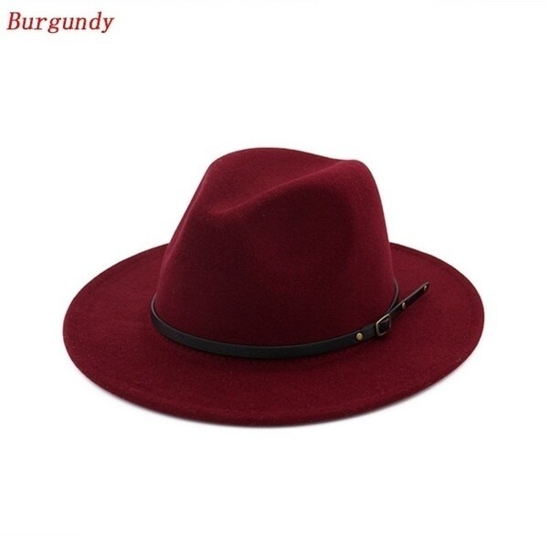 Mænd / kvinder vintage bredkant hat hat kirke fest damer følte jazz cap cowboy fest hat: Burgunder