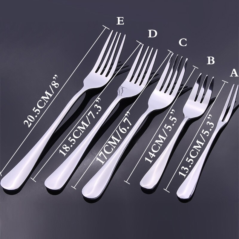 6pcs Dinner Fork Stainless Steel Dessert Fruit Forks Cake Salad Fork set Silver Dinnerware Kitchen Cutlery Silverware 5 size