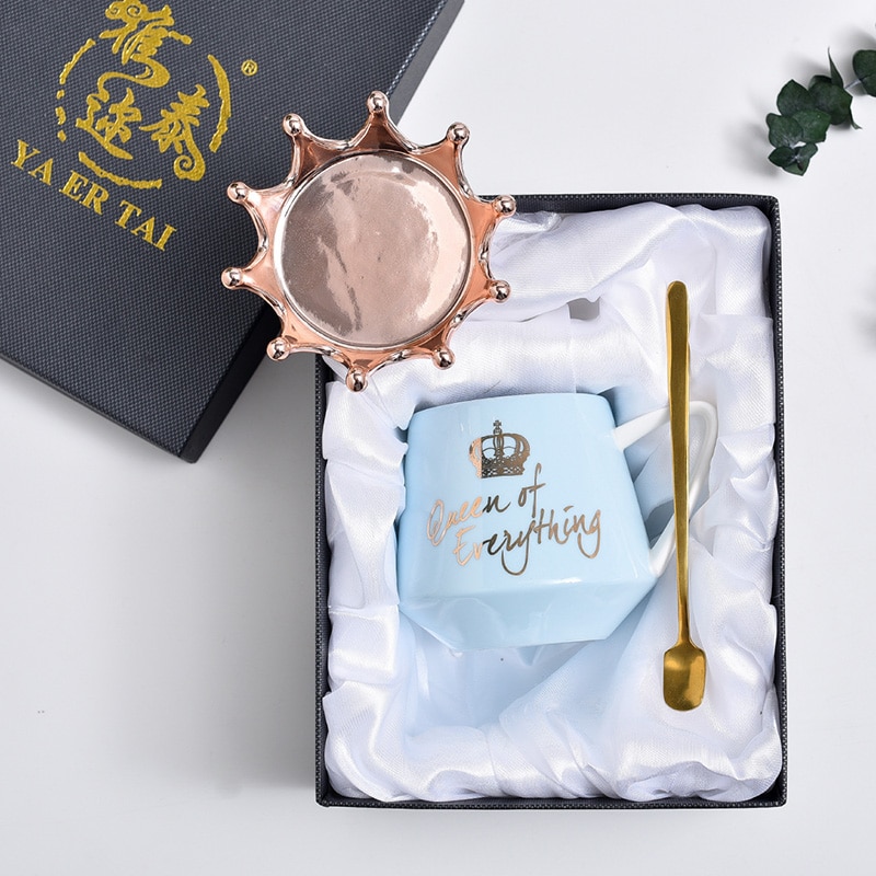 Kron krus ins rosa jente hjerte keramisk kopp nordisk par vann kopp kaffekopp med lokk skje