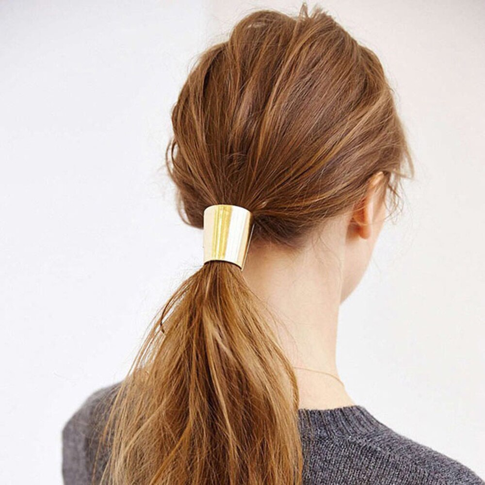 4 Colors Chic Hair Clip Woman Girls Metal Elastic Ponytail Holder Hair Cuff Wrap Tie Band Ring Rope