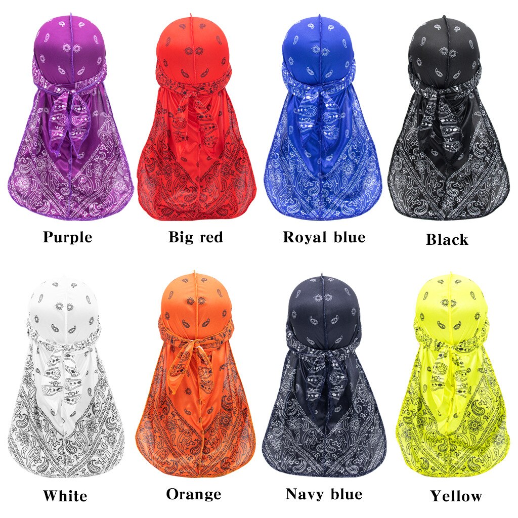 Satin- männer dehnbar Kappe Hüfte hüpfen Du Doo Lappen Durag Perücken Turban Bandana Headwear Feste Farbe lange Hütte Binden schwanz Haar Zubehör
