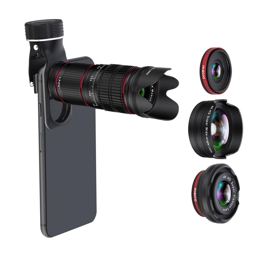 Phone Camera Lens Kit Universal Wide-angle Lens Set 20X Optical Zoom Lens Telescope Telephoto Clip on for Mobile Phone Camera: Default Title