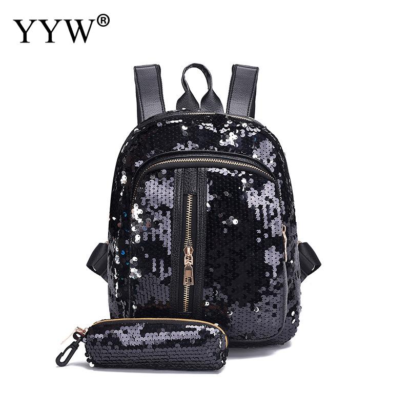 Rugzak Vrouwen Luxe Pailletten Rugzak Vrouwen Vrouwen Rugzak Vrouwelijke Schouder Terug Sac A Dos Dames Back Pack: black