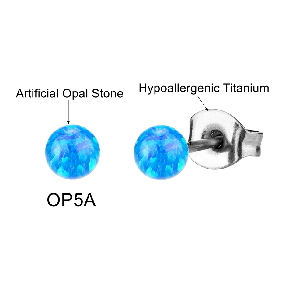 1 par de pendientes de ópalo de fuego, joyería hipoalergénica de titanio para Piercing en la oreja, pendientes simples de piedra de bola pequeña, accesorios para hombres y mujeres