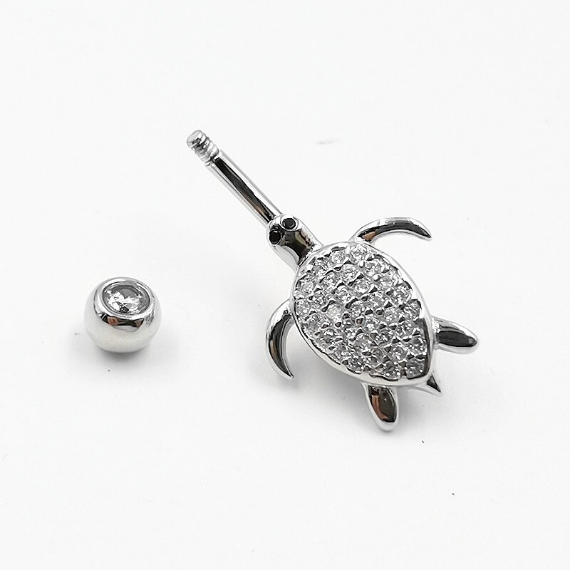 1Pcs 925 Sterling Zilver Schildpad Navel Piercing Kubieke Zirkoon Navel Navel Ring Bar Body Jewelry