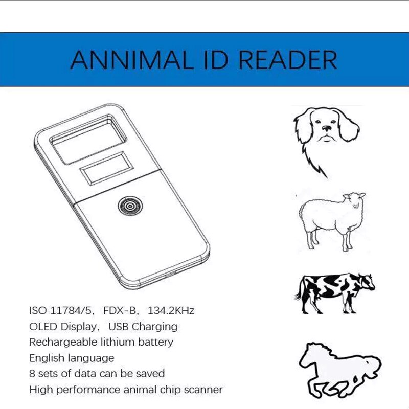 RFID Pet Card Reader FDX-B 134.2Khz Cat Dog Animal Chip Handheld Mini Scanner Induction Sensitive Animal Tag Card Number Reader