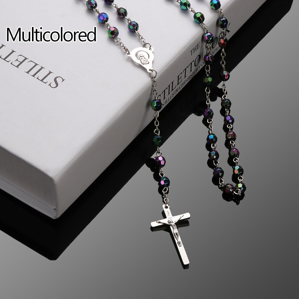 Collar con colgante de Cruz para hombre, cadena de eslabones de acero inoxidable, estilo Punk, 1 unidad,: B-multicolored