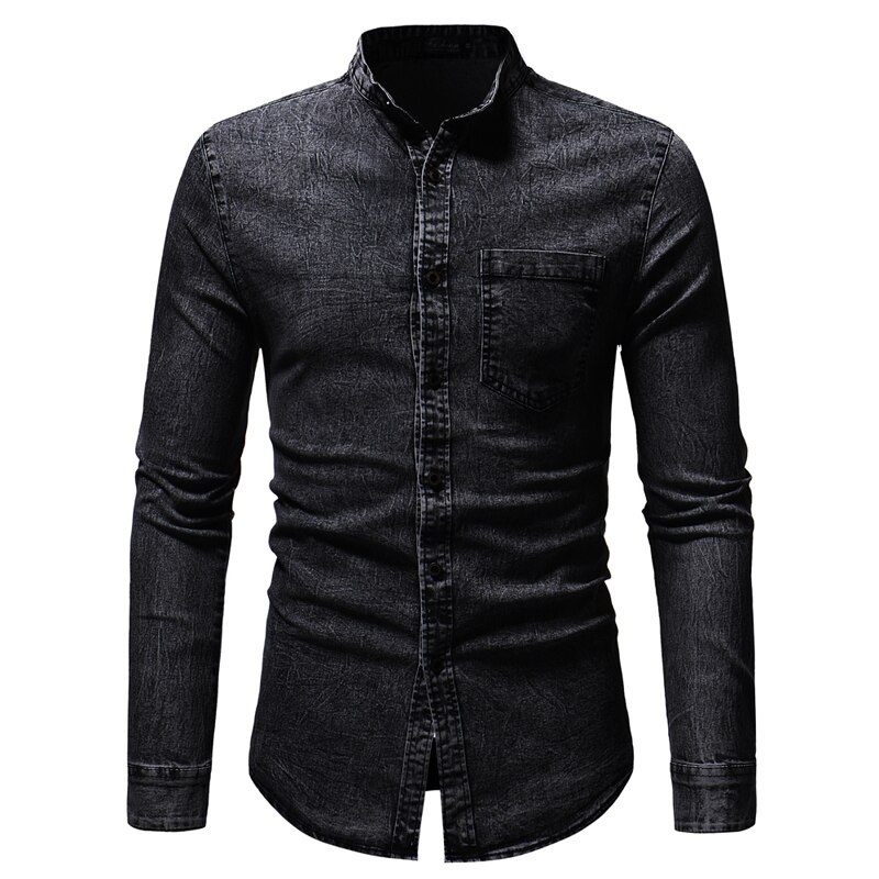 Jeansskjortor för män koreansk tvättad jeansskjorta mandarinkrage långärmade fritidsskjortor tunna herrkläder  n5244