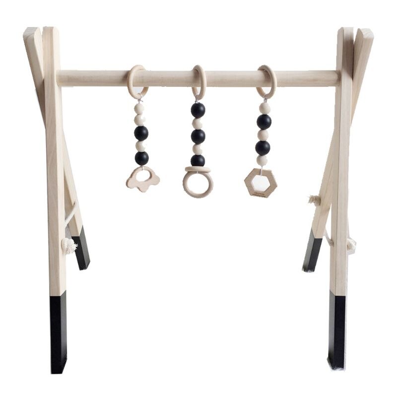 Nordic Stijl Baby Gym Spelen Kwekerij Zintuiglijke Ring-Pull Speelgoed Houten Frame Baby Kamer Decoraties Peuter Kleding Rack: 85-Black
