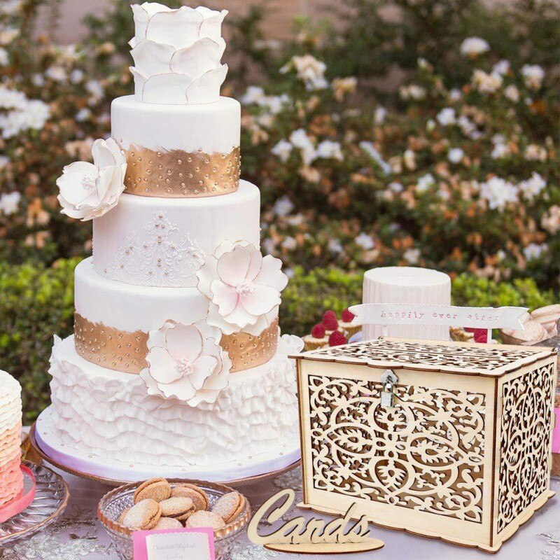 Hollow DIY Wedding Wooden Box Wedding Supplies DIY Couple Deer Bird Flower Pattern Grid Business Card Wooden Box