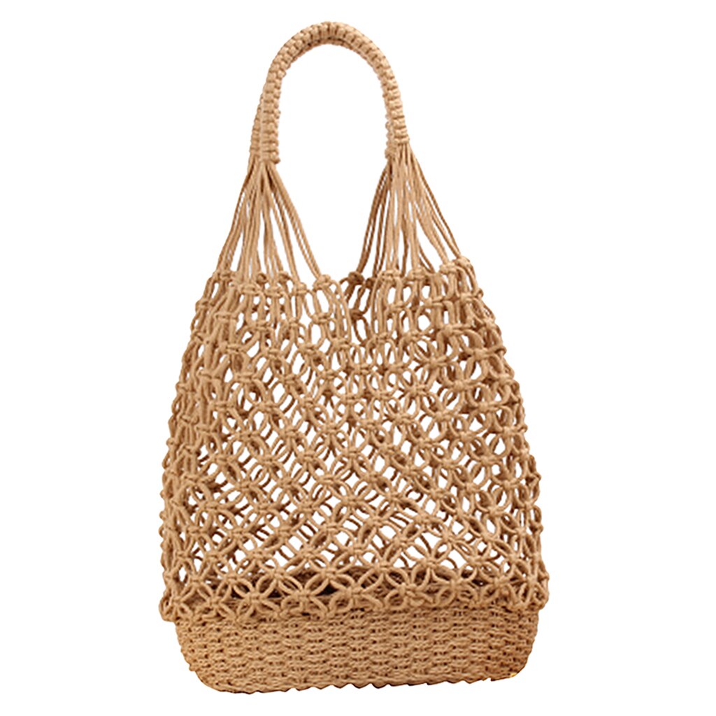 Bolso de hombro de paja hecho a mano bohemio para mujer, bolsa tejida hueca para playa, de verano