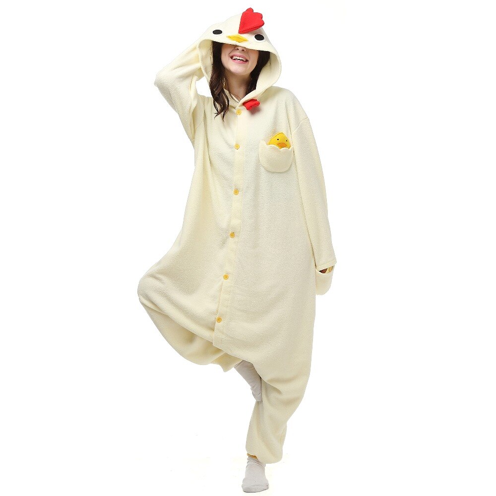 Christmas Halloween Birthday White Chicken Fleece Onesie Homewear Hoodie Pajamas Sleepwear Robe For Adults