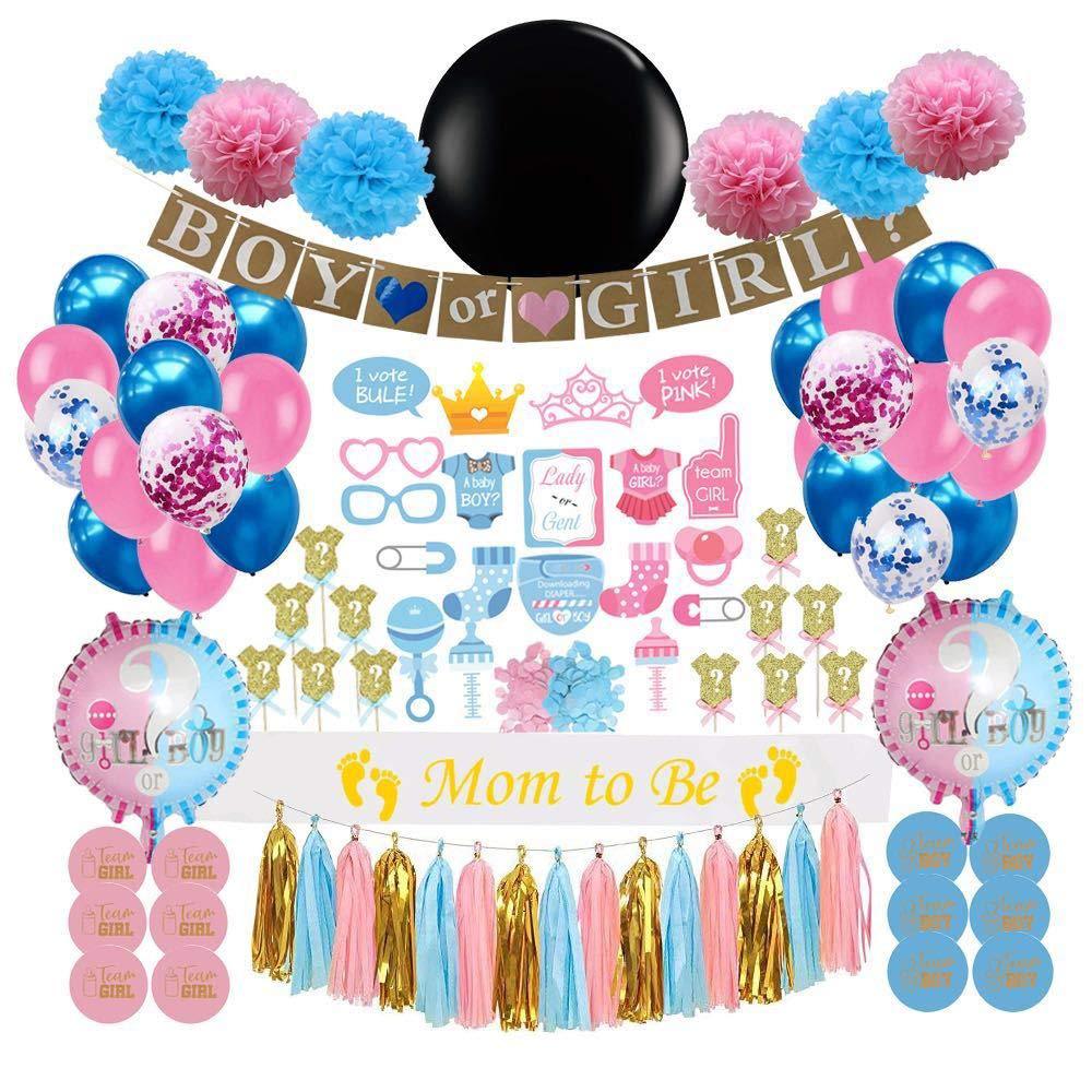 Baby Shower Gender Reveal Party Decoration Luxury Kit Confetti 36inch Black Boy Or Girl Latex Balloon Banner Cake Decor Supplies: Default Title