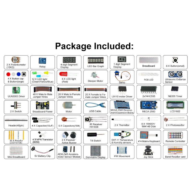 Il kit di avviamento elettronico più completo Mega2560 con tutorial/motore passo-passo Arduino Mega2560 R3 Starter Kit motore servo fai da te