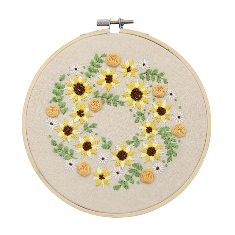 Plant Flowers Pattern 3D Embroidery Sewing Kit DIY Embroidery Set With Hoop Cross-stitch Crafts Hand-stitched Tools: C