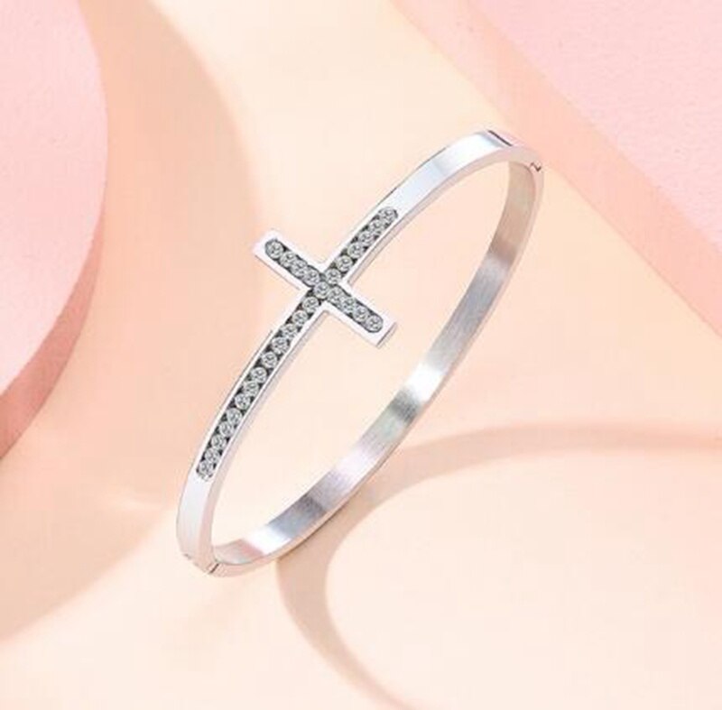 Brazalete de Metal de con cristales brillantes cruzados, , , boda: Silver