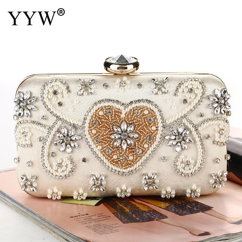 Saco de Embreagem Pérola de Noiva de Cetim branco Do Sexo Feminino Com Flor de Strass 2019 Embreagem do Sexo Feminino Champanhe À Noite Bolsas Artesanais Elegantes