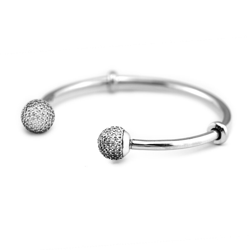 Sparking Open Bangle Silver BraceletS For Woman DIY Beads & Charms Authentic Sterling Silver Jewelry Bracelets