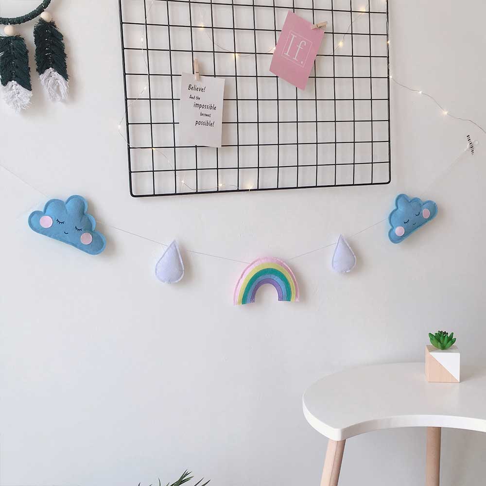 Decoración de pared para habitación de bebé, accesorios de fotografía colgantes de nube de arco iris, parachoques, cuna infantil: Azul