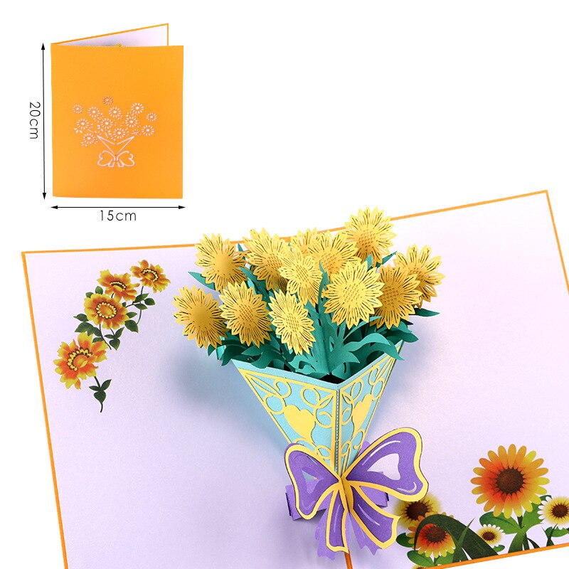 Håndlavet 3d pop-up lykønskningskort med konvolut blomst solsikke afgangskort til lærer: 1pc