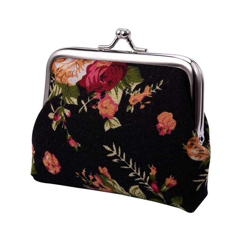 Canvas Hasp Purse Key Coin Wallet Bag(black)