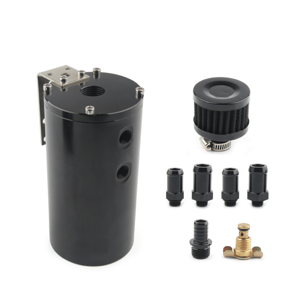 Oil Catch Tank Reservoir Can 2-Port With Breather Drain Valve Aluminum Universal
