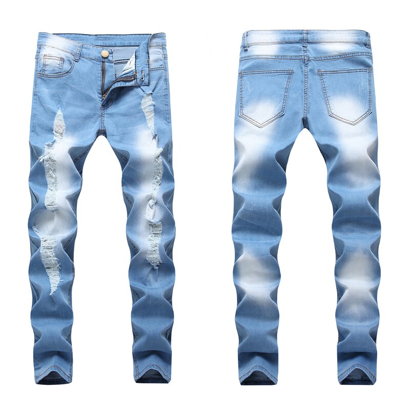 Homme déchiré trou jean hommes charmant pantalon serré jeunesse Hip Hop fermeture éclair Streetwear Stretch crayon pantalon