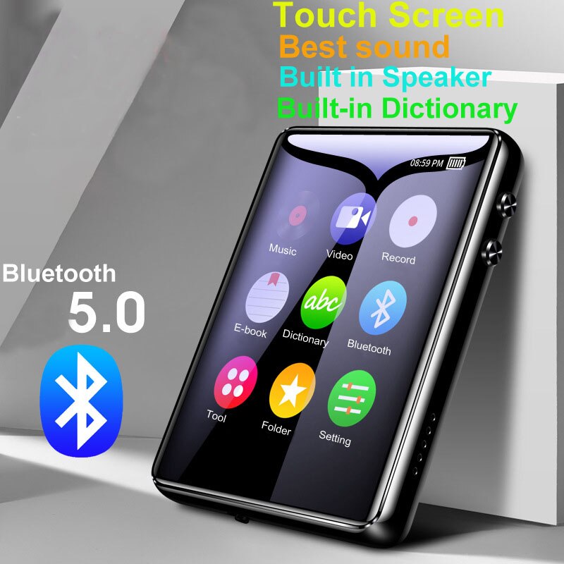 Touch Screen 2.4 inch Metal Bluetooth 5.0 MP3/MP4 Player HiFi Music Player Built-in Speaker With E-book Recording/FM Radio/Video