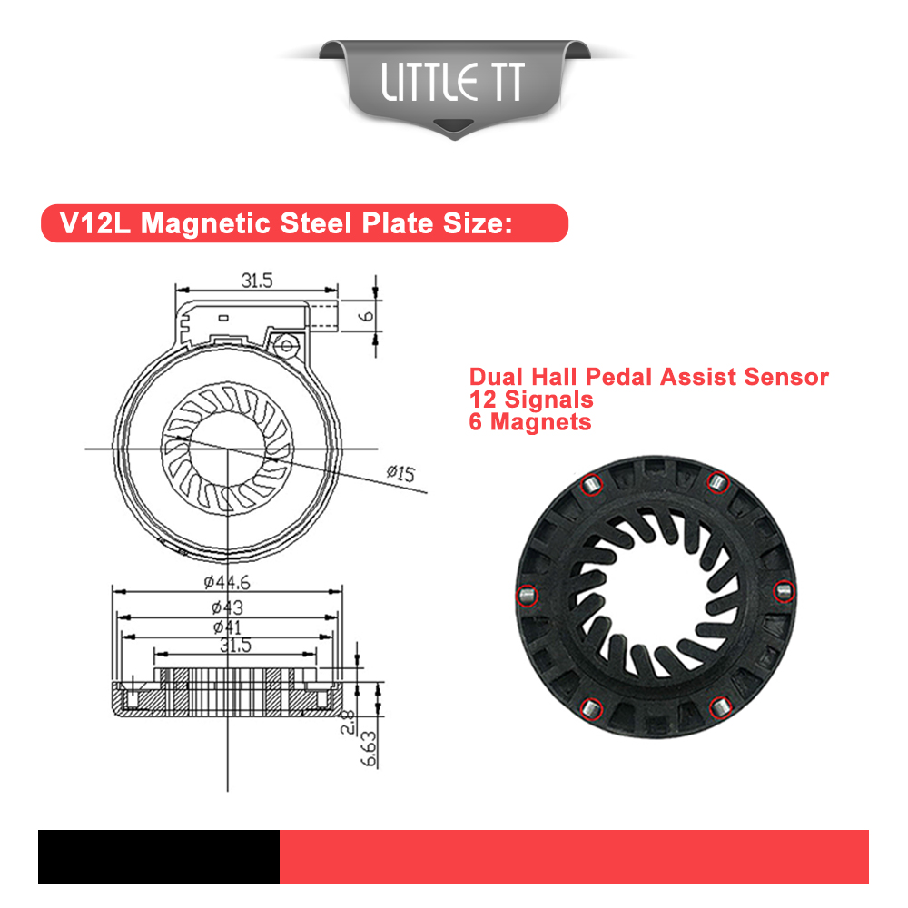 Elektrische Fiets Pas Sensor KT-V12L 6 Magneten Pedaal Assistent Sensor Dual Hall Sensoren 12 Signalen E-Bike Pas Sensor ebike Onderdelen