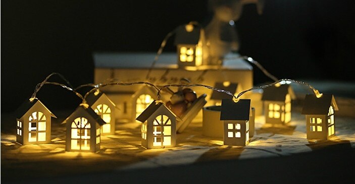 20 Small House Christmas Decoration String Lights Simulation LED Lamppost Lantern Lighting Fairy Lights Family Flower Fair