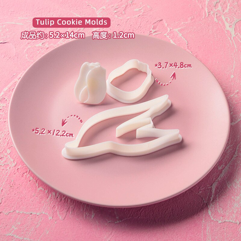 Molde con patrón de tulipán para el día de la madre, cortador de galletas con forma de flor de dibujos animados, ramo, molde de Fondant, moldes para galletas con glaseado: E2009-Tulip