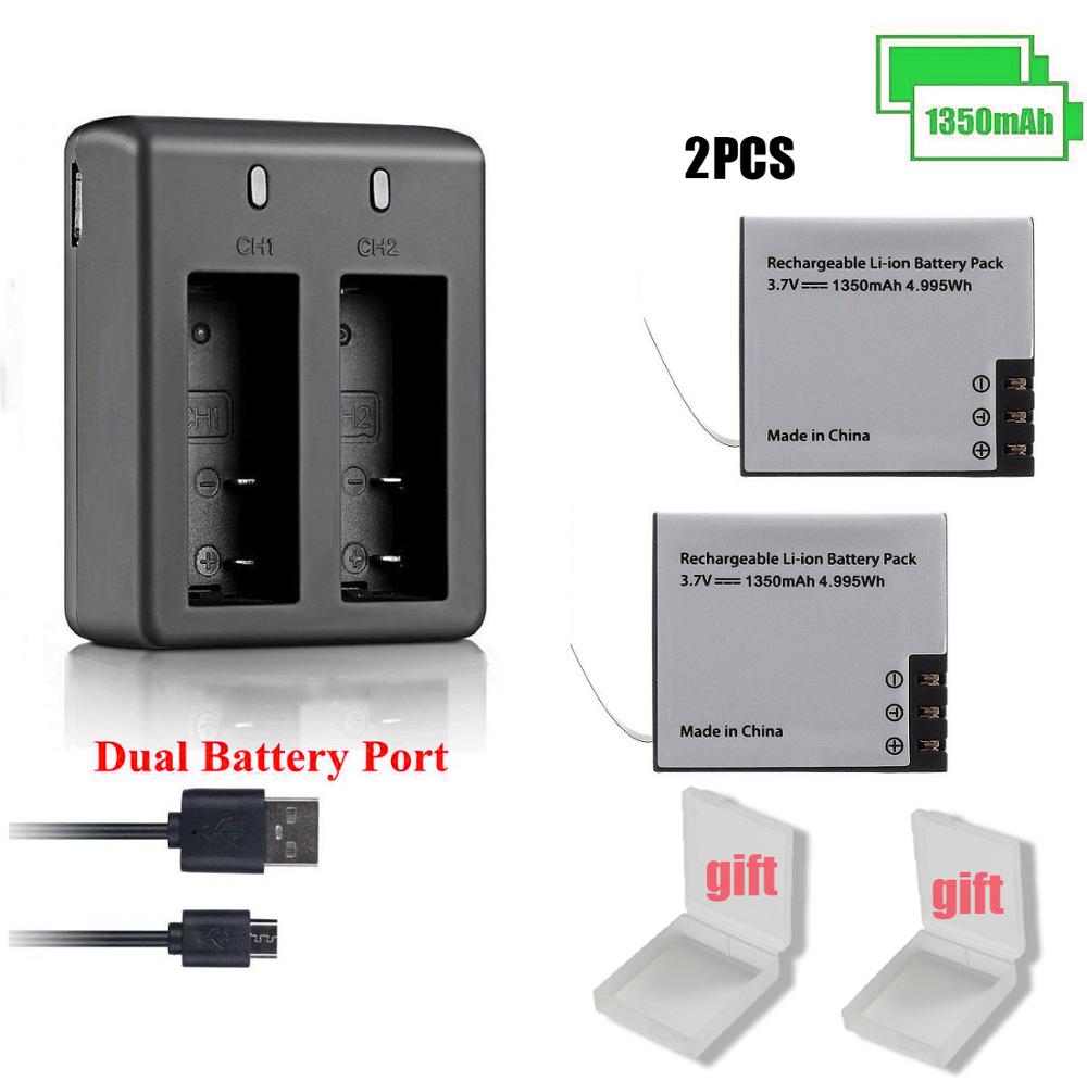 1350mAh Batterie mit Ladegerät für AKASO EK7000 Mutig 4 V50x EKEN H9 h9r H5sPlus h6s SJ4000 Sj5000 SJ7000 SooCoo c30 C50 f68