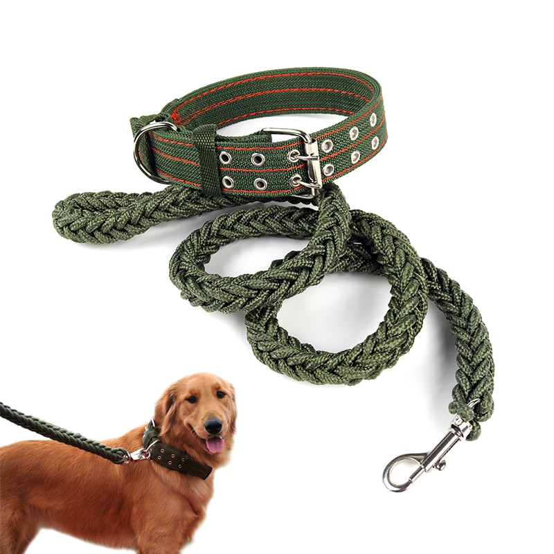 L/XL Super Sterke Grof Nylon Hondenriem Legergroen Canvas Dubbele Rij Verstelbare Halsband Voor Medium Grote hond Pitbull