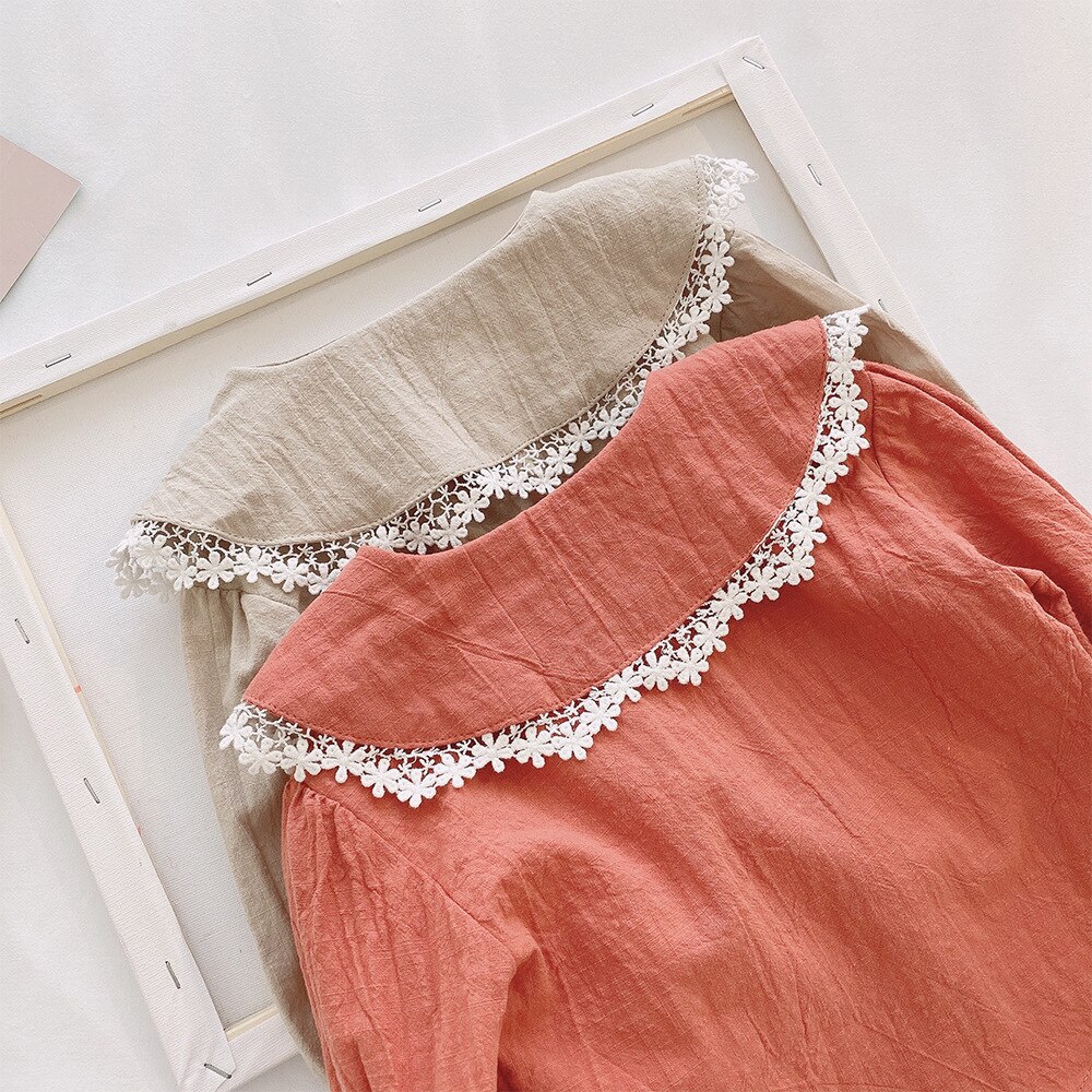 printemps bébé filles couleur unie col à fleurs à manches longues chemise