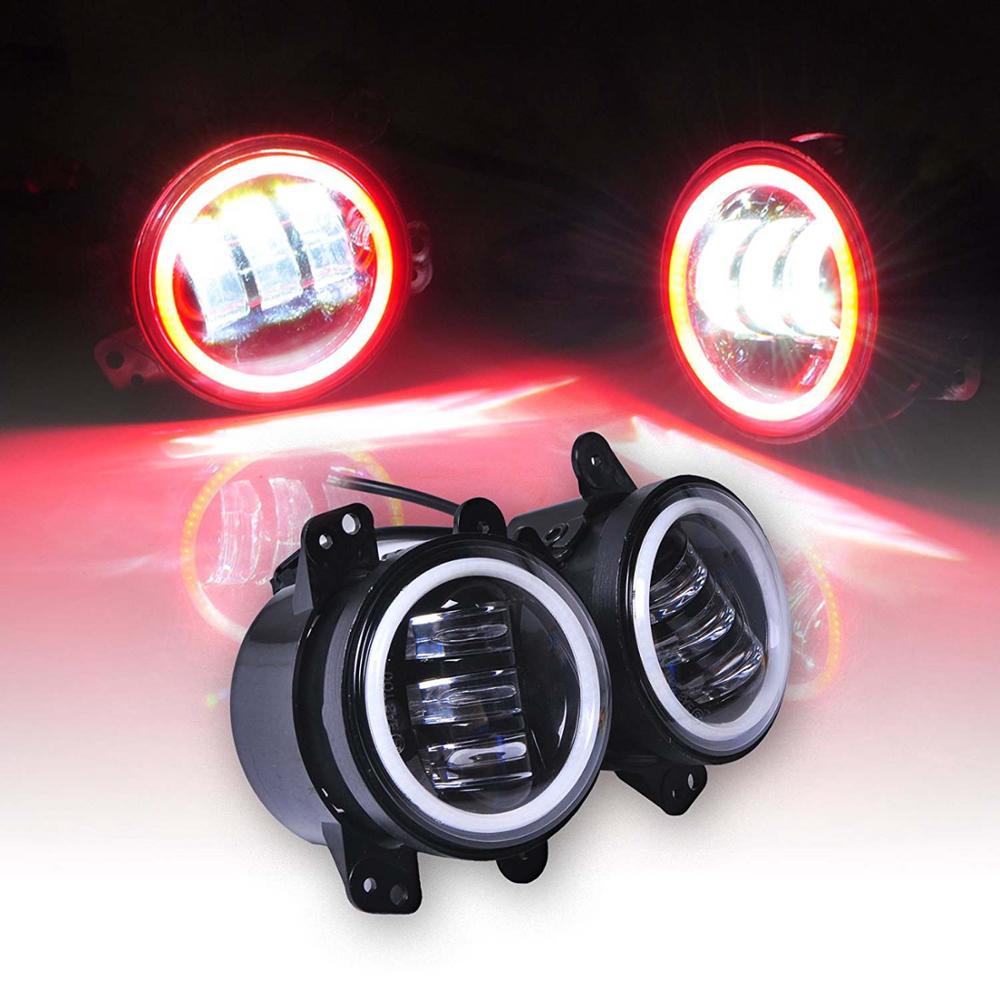 2PCS 4Inch Round Led Fog Lights 30W 6000K White Halo Ring DRL Off Road Fog Lamps For Jeep Wrangler JK TJ LJ Dodge Journey: red