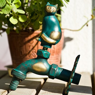 Vidric outdoor garden faucet animal shape Bibcock antique brass Fat cat tap for washing mop/Garden watering Animal faucet: white