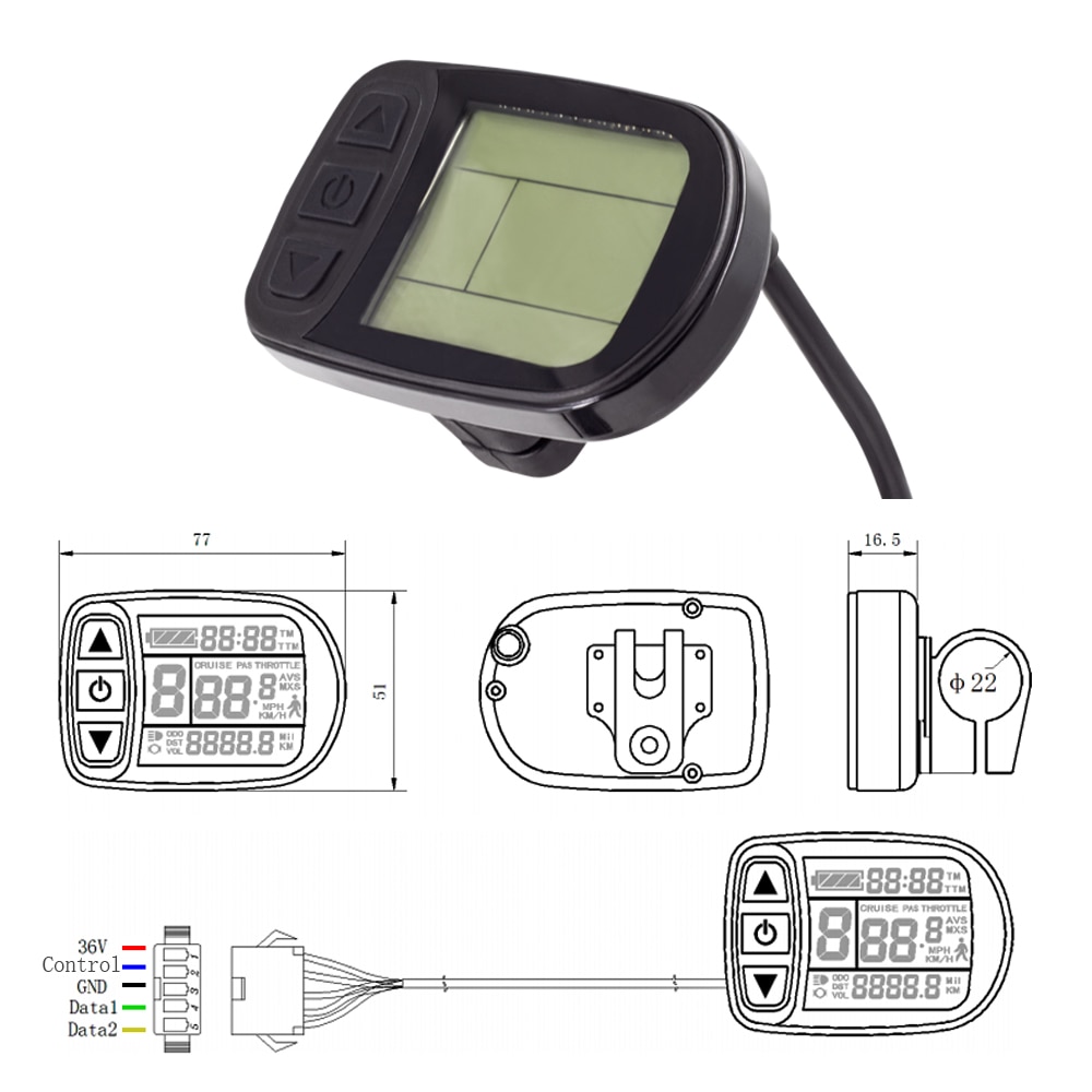 Wexplore E Bike Lcd Display Voor Kt 24V 36V 48V Controller Kt LCD5 Ebike Display Elektrische Fiets lcd-scherm Ebike Onderdelen