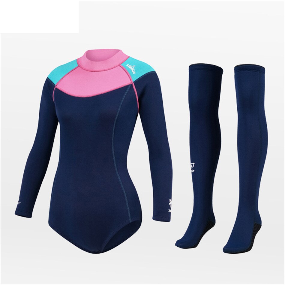 2MM Neoprene Freediving Suit Women With Stockings One-piece Warm And Cold Protection Wetsuit Snorkeling Sunscreen Surfing Suit