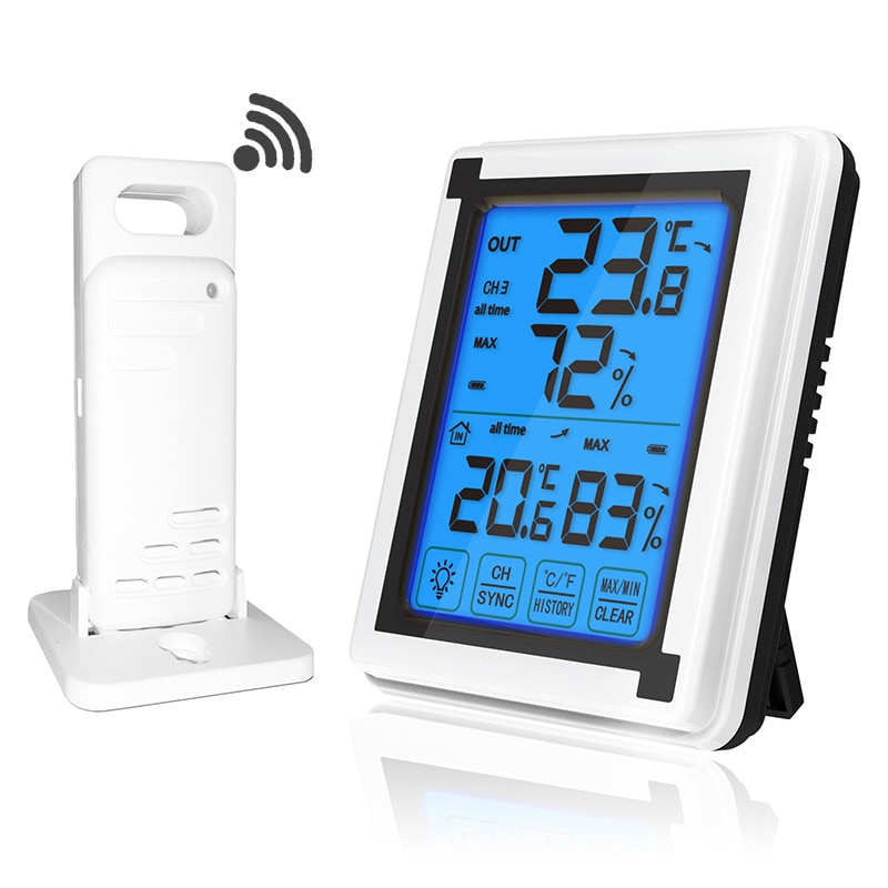 Touch Screen Weerstation + Outdoor Weerbericht Sensor Backlight Thermometer Hygrometer Draadloze Weerstation