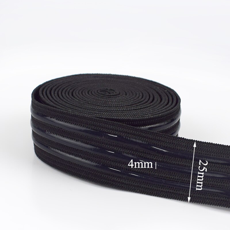 Meetee 5/10M 25Mm Antislip Elastische Bands Silicagel Streep Sportkleding Broek Lente Riem Diy kledingstuk Naaien Accessoires Materiaal: Black1-25mm / 10Meters