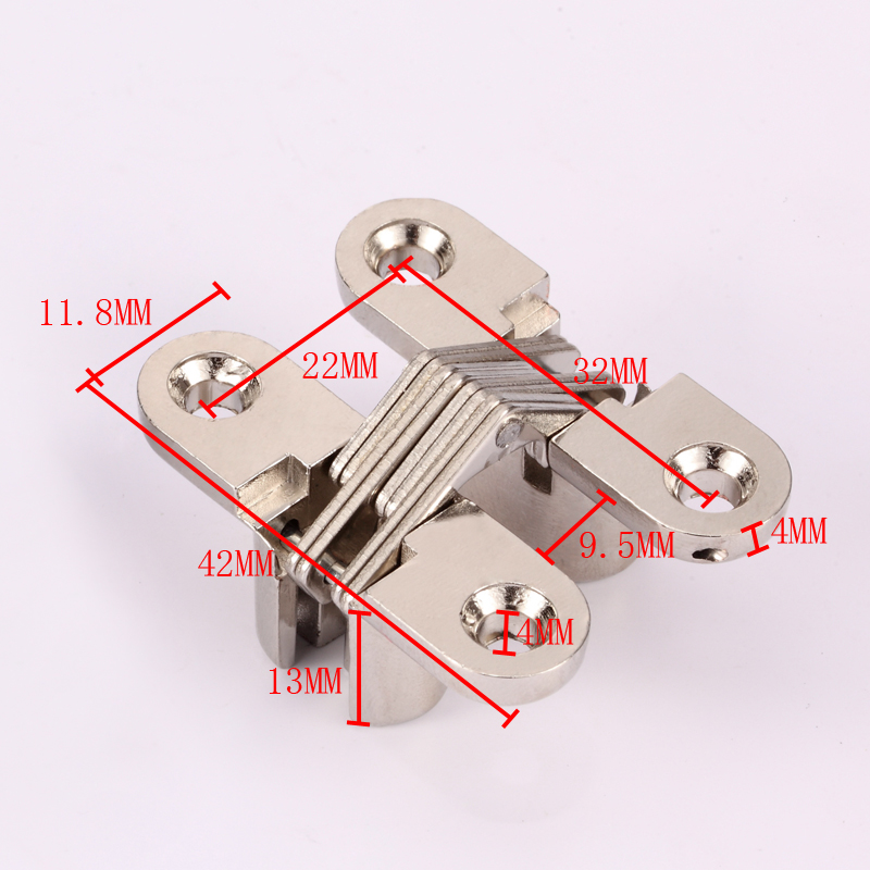 Myhomera 2Pcs 12x42MM Invisível Escondido Dobradiças Escondidas Barril Cruz Caixa De Madeira Dobradiça Da Porta Do Rolamento Para Dobrar mobiliário janela: Silver Color